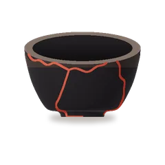 The same bowl mended with vermilion lacquer.