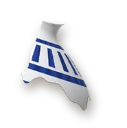 A single shard of blue-and-white porcelain.