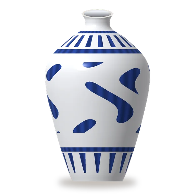 A white porcelain vase painted in cobalt blue, whole.